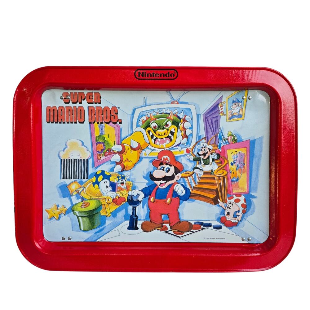 Vintage Nintendo TV Tray Super Mario Bros Folding Metal Lap Tray VTG 1989 Luigi